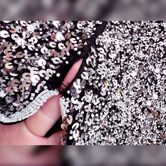 Stenay Vintage Silver Sequin Party Dress made in India Silk Lining 10 - Picture 13 of 14